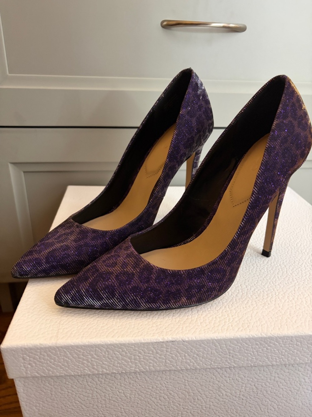 Purple Textured Stiletto Pumps | Pointed Toe Glam Heels | 7 1/2